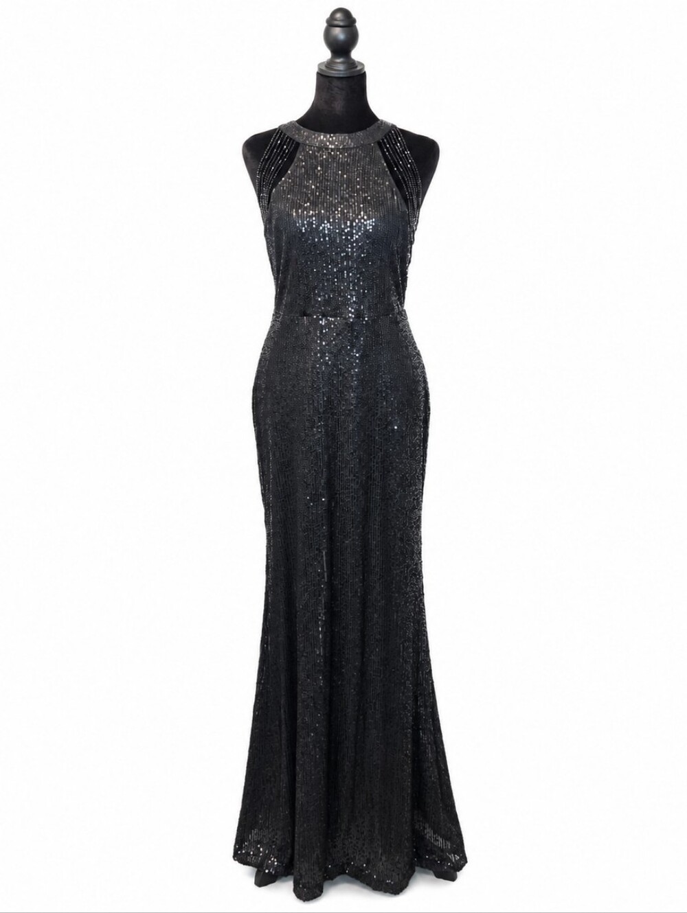 Sequin Halter Maxi Dress in Black Like New